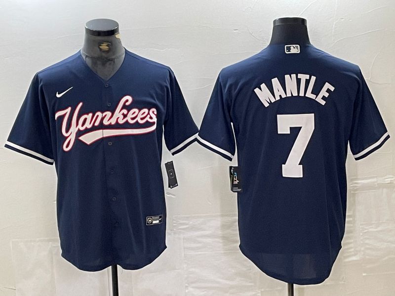 Men New York Yankees #7 Mantle Dark blue Second generation joint name Nike 2024 MLB Jersey style 1->new york yankees->MLB Jersey